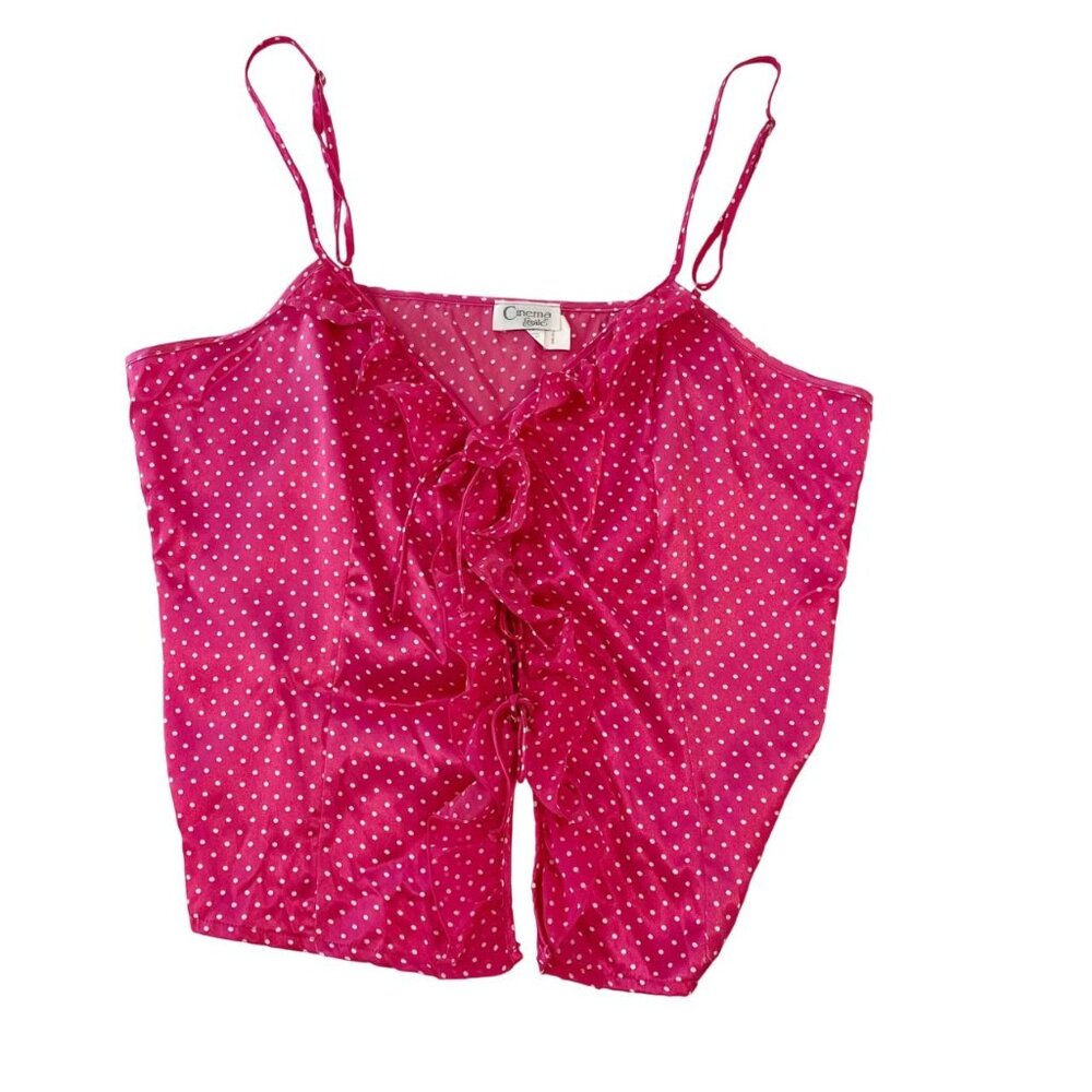 Cinema Etoile Pink & White Polka Dot Ruffle Tie Front Camisole Y2K Romantic - XL